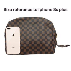 Brown Checkered Women’s Cosmetic Pouch